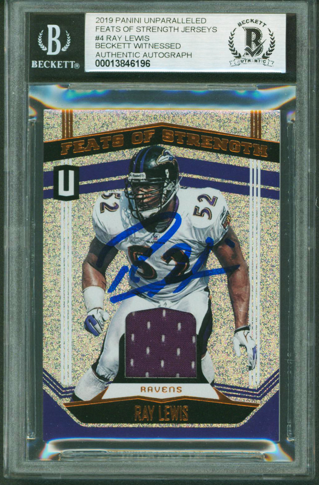 Ray Lewis Signed 2019 Panini Unparalleled FOS Jerseys #4 Card Auto 10! BAS Slab