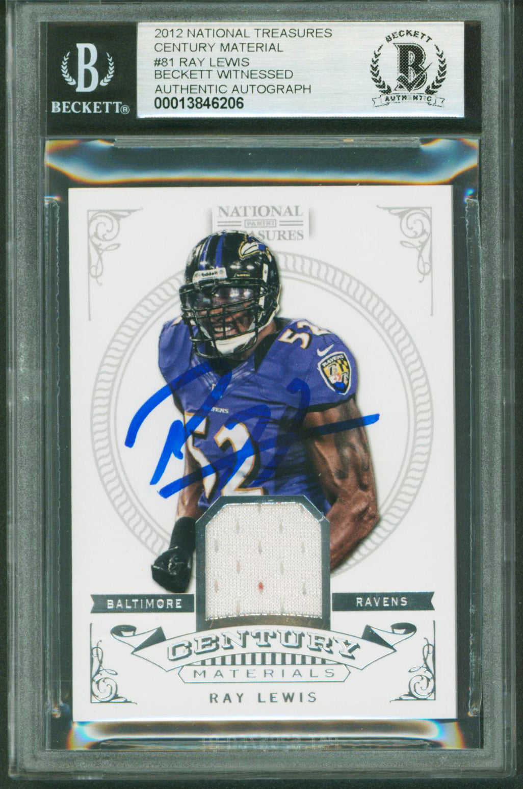 Ray Lewis Signed 2012 National Treasures Century #81 37/99 Card Auto 10 BAS Slab