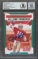 49ers Joe Montana Signed 2015 Score All Franchise Green#3 Card Auto 10! BAS Slab