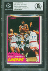 Lakers Magic Johnson "HOF 02" Authentic Signed 1981 Topps #21 Card BAS Slabbed 1