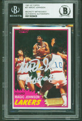 Lakers Magic Johnson "HOF 02" Authentic Signed 1981 Topps #21 Card BAS Slabbed 3