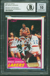 Magic Johnson "HOF 02" Signed 1981 Topps #21 Card Auto 10! BAS Slab #13630876