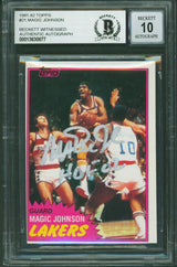 Magic Johnson "HOF 02" Signed 1981 Topps #21 Card Auto 10! BAS Slab #13630877