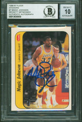 Lakers Magic Johnson Signed 1986 Fleer Stickers #7 Card Auto 10! BAS Slabbed