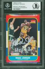 Lakers Magic Johnson "HOF 02" Authentic Signed 1986 Fleer #53 Card BAS Slabbed