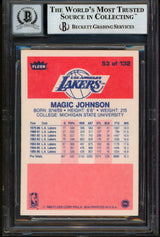 Lakers Magic Johnson "HOF 02" Signed 1986 Fleer #53 Card Auto 10! BAS Slabbed