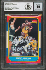 Lakers Magic Johnson "HOF 02" Signed 1986 Fleer #53 Card Auto 10! BAS Slabbed