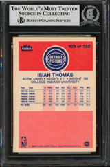 Pistons Isiah Thomas & Bill Oakes HOF 2000 Signed 1986 Fleer #109 Card BAS Slab