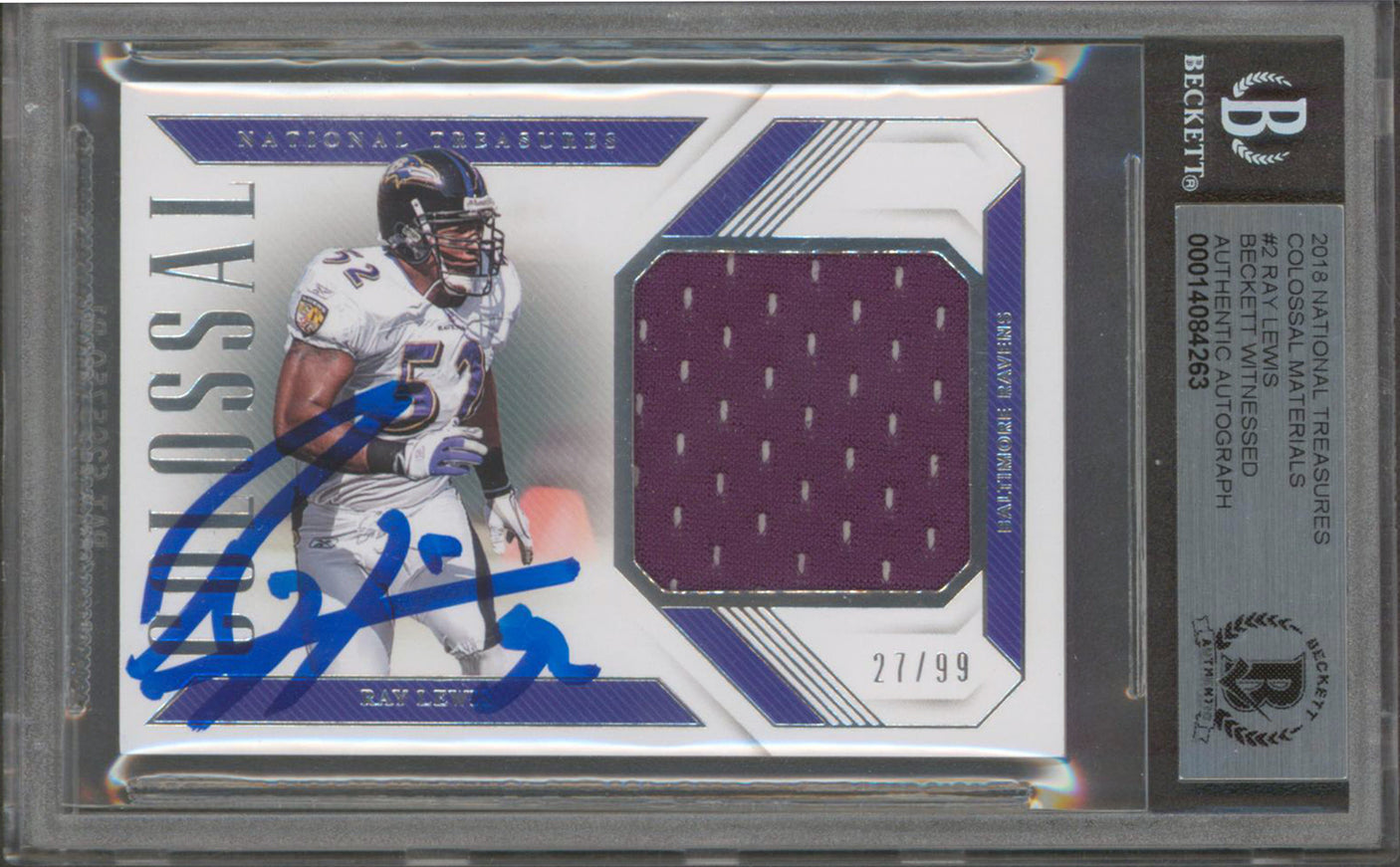 Ray Lewis Signed 2018 National Treasures CM #2 27/99 Card Auto 10! BAS Slabbed