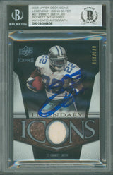 Cowboys Emmitt Smith Signed 2008 Upper Deck Icons #LI7 Card BAS Slabbed