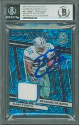 Cowboys Emmitt Smith Signed 2019 Panini Spectra Materials NB #27 Card BAS Slab