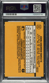 The John Smoltz Signed 1989 Donruss #642 Braves Rookie Card, graded PSA NM-MT 8 Auto Gem 10 by Sports Integrity, showcases his stats and highlights on the back in a protective PSA holder.