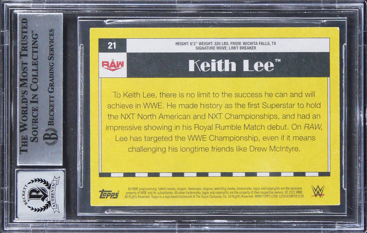 Keith Lee Authentic Signed 2021 Topps Heritage WWE #21 Card Auto 10! BAS Slabbed