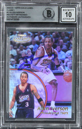 76ers Allen Iverson Signed 2000 Topps Gold Label #3 Card Auto 10! BAS Slabbed