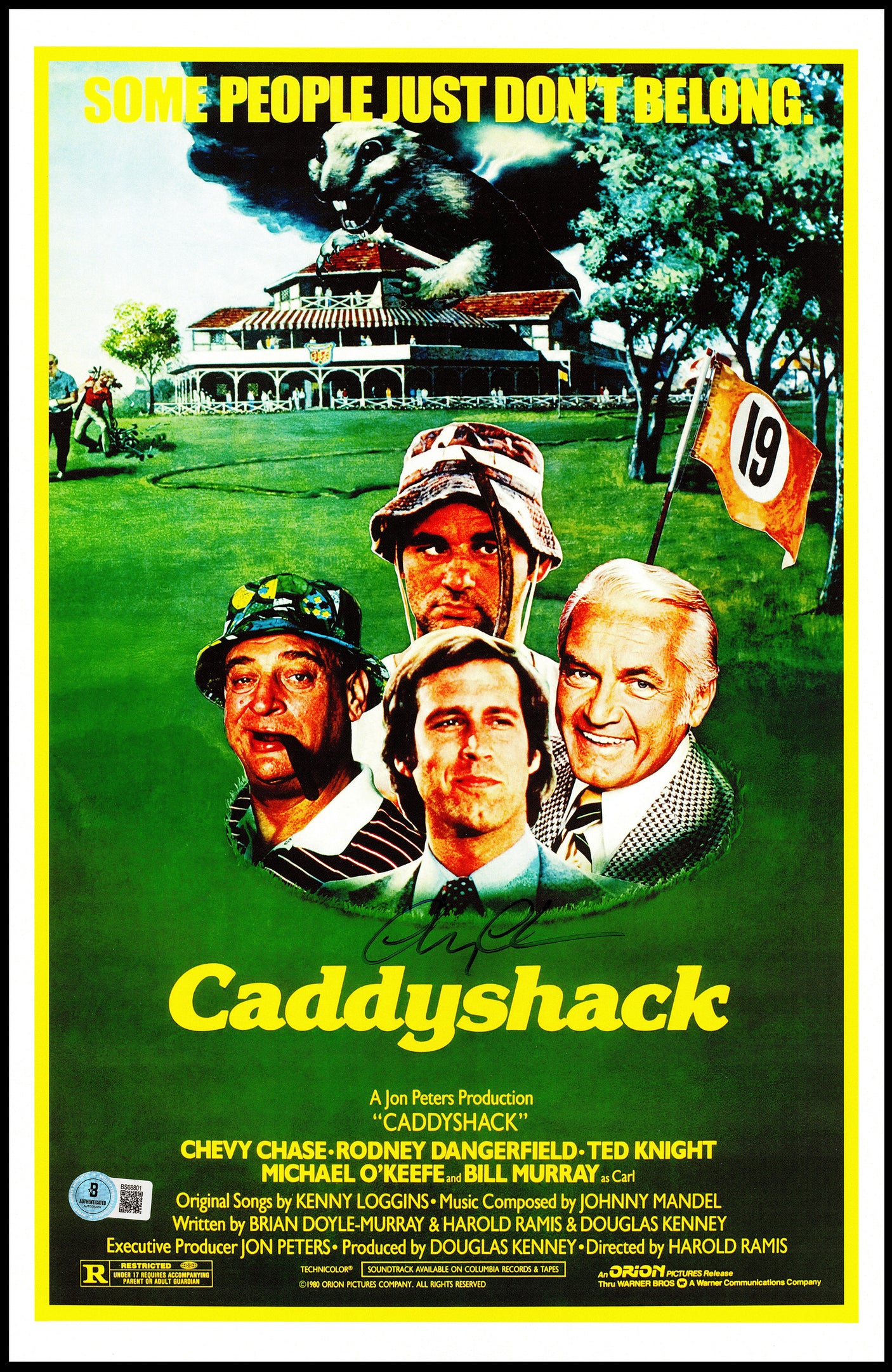 Chevy Chase Autographed Caddyshack 11x17 Movie Poster Photo Beckett BAS QR Stock #248832
