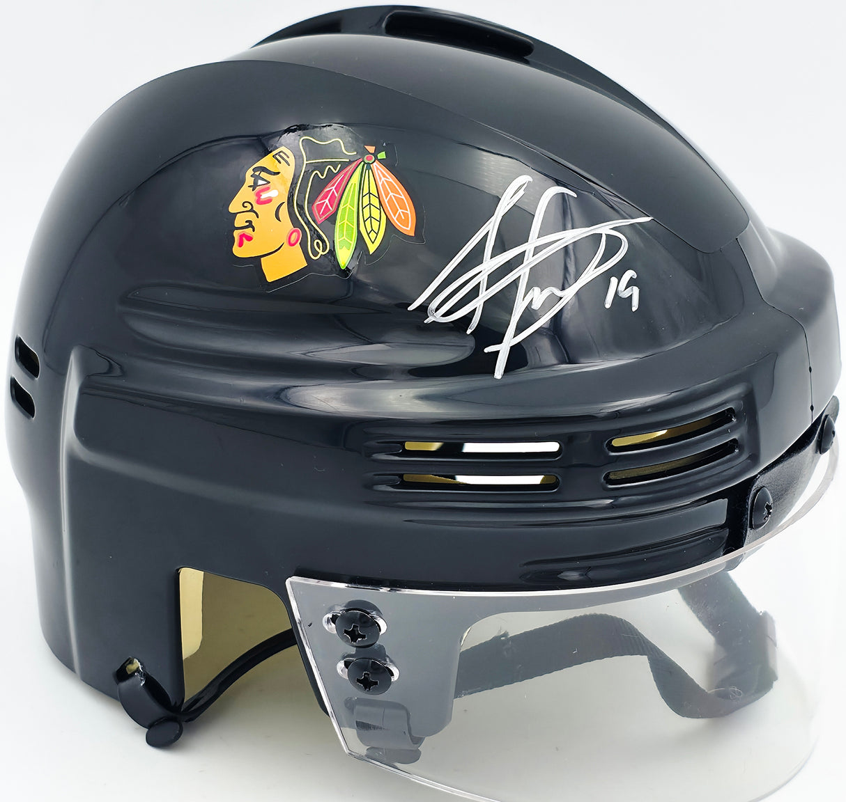 Jonathan Toews Autographed Chicago Blackhawks Black Mini Helmet Beckett BAS Witness Stock #250191