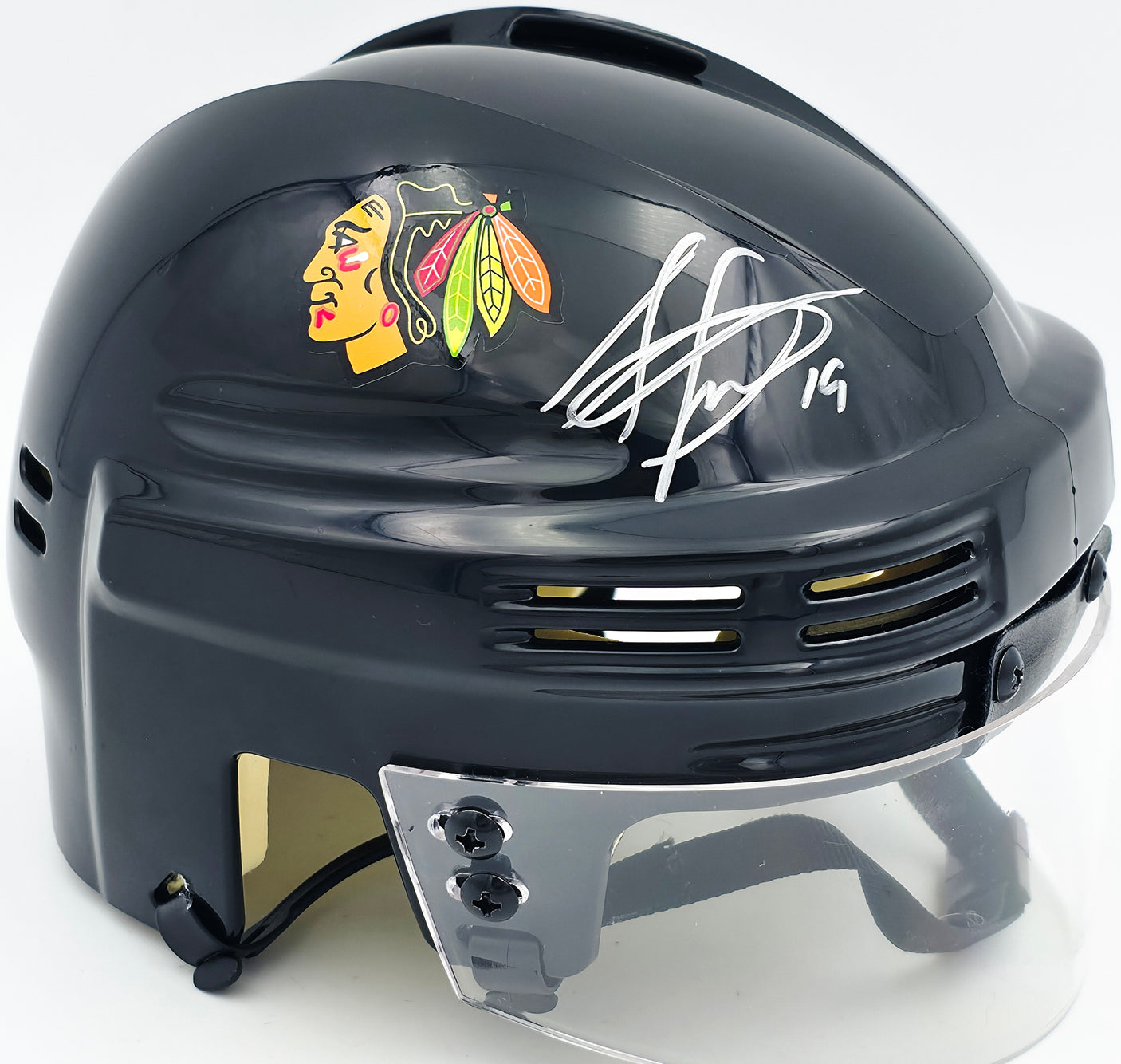 Jonathan Toews Autographed Chicago Blackhawks Black Mini Helmet Beckett BAS Witness Stock #250191