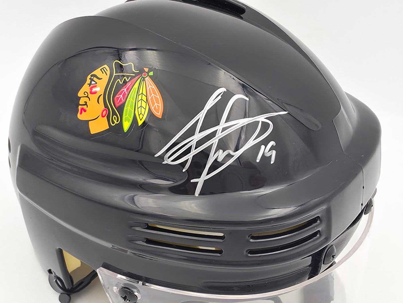 Jonathan Toews Autographed Chicago Blackhawks Black Mini Helmet Beckett BAS Witness Stock #250191