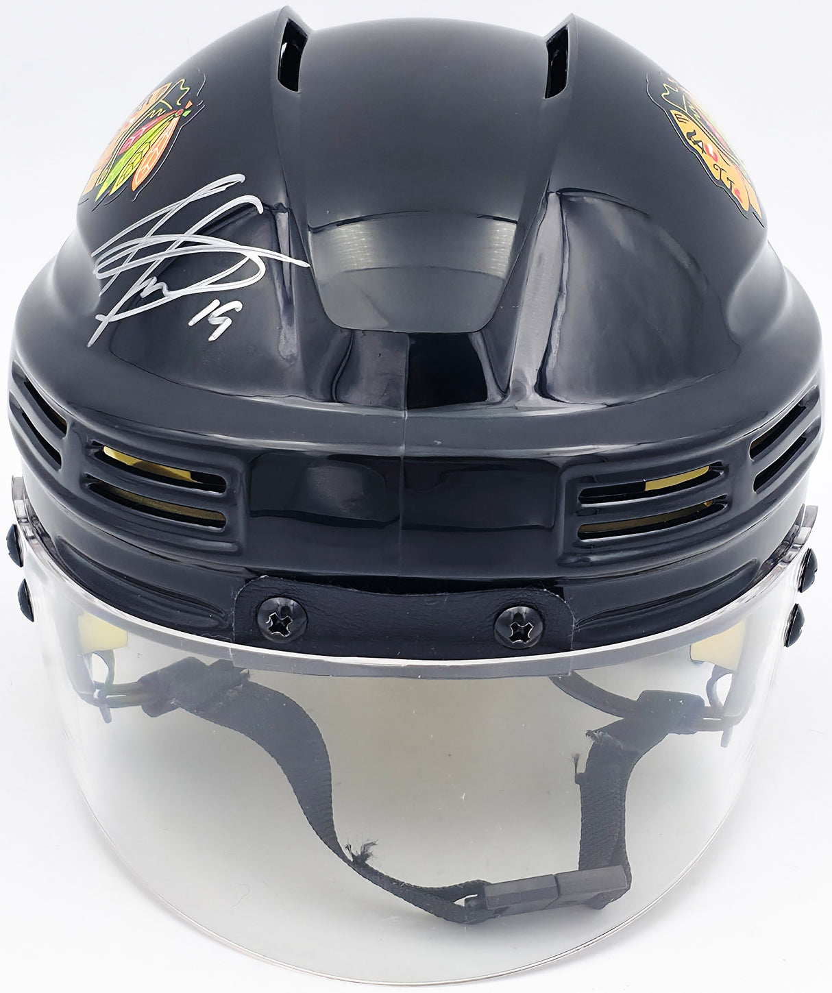 Jonathan Toews Autographed Chicago Blackhawks Black Mini Helmet Beckett BAS Witness Stock #250191