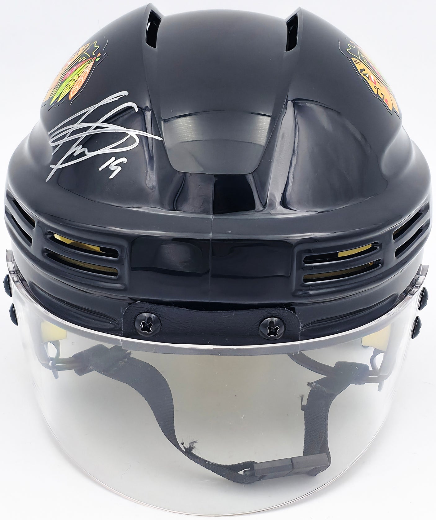 Jonathan Toews Autographed Chicago Blackhawks Black Mini Helmet Beckett BAS Witness Stock #250191