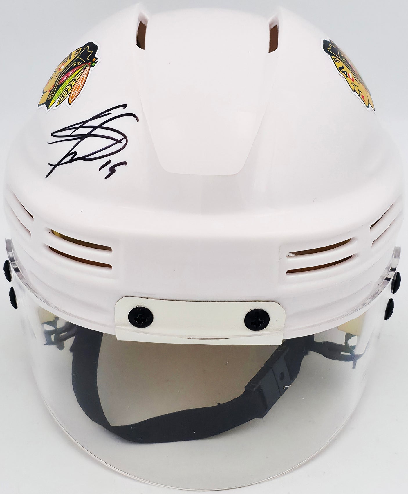 Jonathan Toews Autographed Chicago Blackhawks White Mini Helmet Beckett BAS Witness Stock #250192