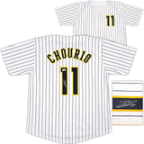 Milwaukee Brewers Jackson Chourio Autographed White Jersey Beckett BAS QR Stock #250268
