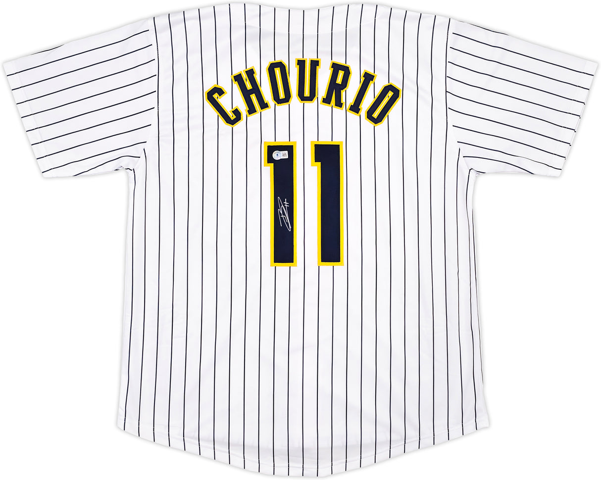 Milwaukee Brewers Jackson Chourio Autographed White Jersey Beckett BAS QR Stock #250268