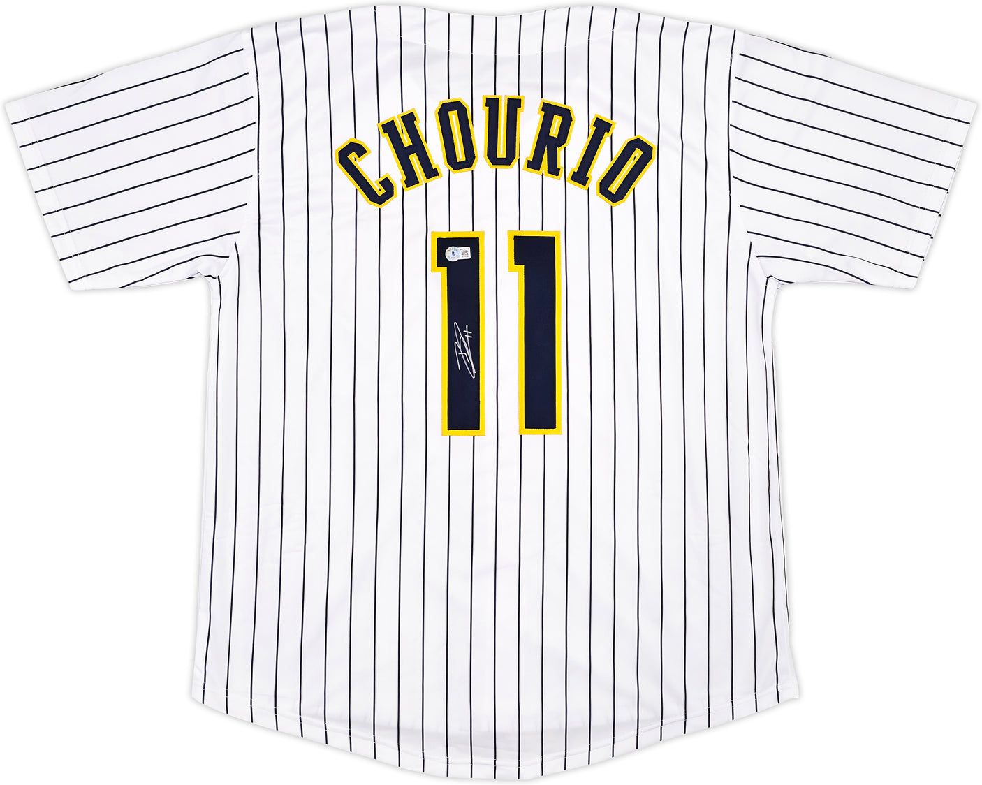 Milwaukee Brewers Jackson Chourio Autographed White Jersey Beckett BAS QR Stock #250268