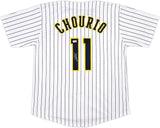 Milwaukee Brewers Jackson Chourio Autographed White Jersey Beckett BAS QR Stock #250268