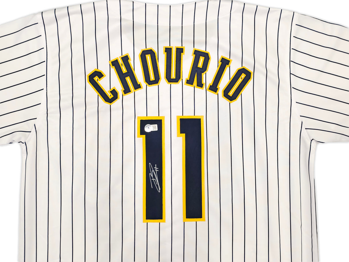 Milwaukee Brewers Jackson Chourio Autographed White Jersey Beckett BAS QR Stock #250268