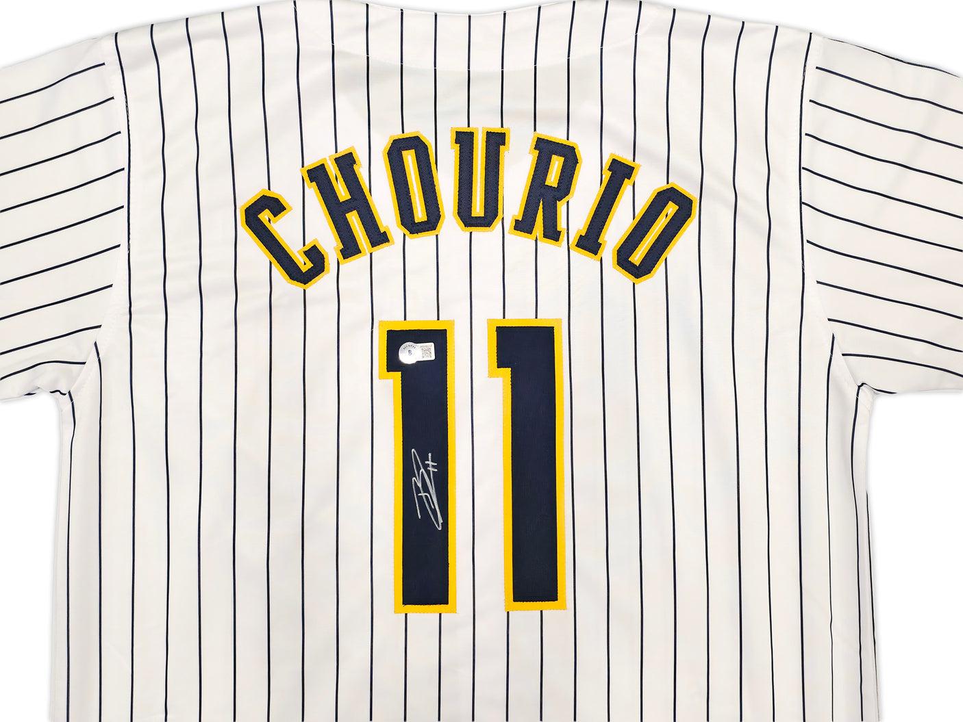 Milwaukee Brewers Jackson Chourio Autographed White Jersey Beckett BAS QR Stock #250268