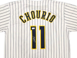 Milwaukee Brewers Jackson Chourio Autographed White Jersey Beckett BAS QR Stock #250268