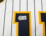 Milwaukee Brewers Jackson Chourio Autographed White Jersey Beckett BAS QR Stock #250268