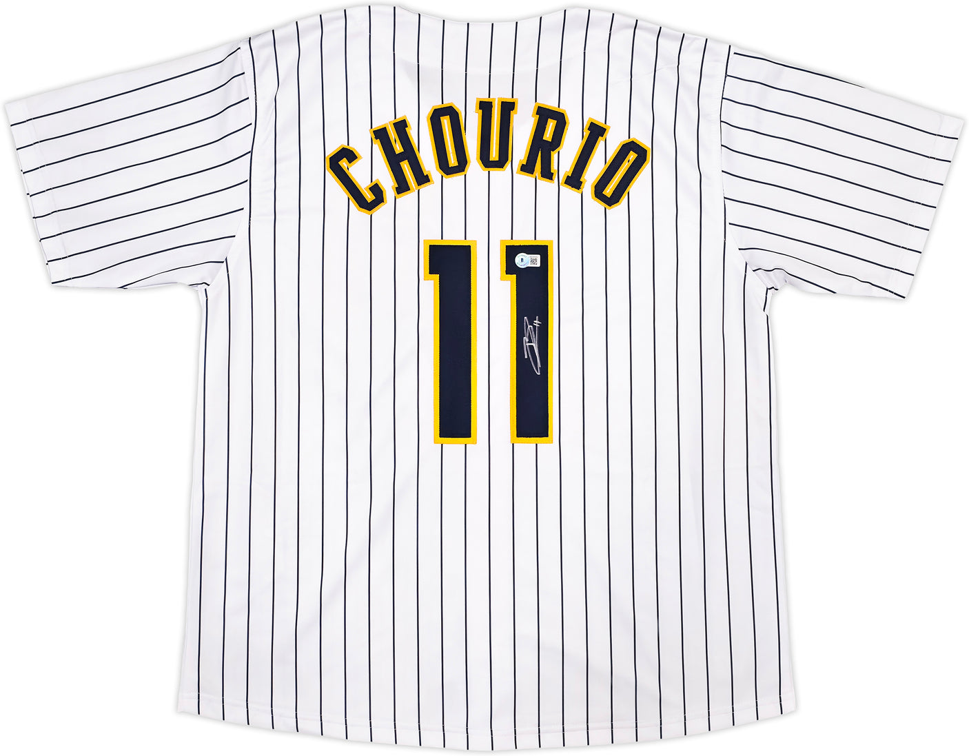 Milwaukee Brewers Jackson Chourio Autographed White Jersey Beckett BAS QR Stock #250267