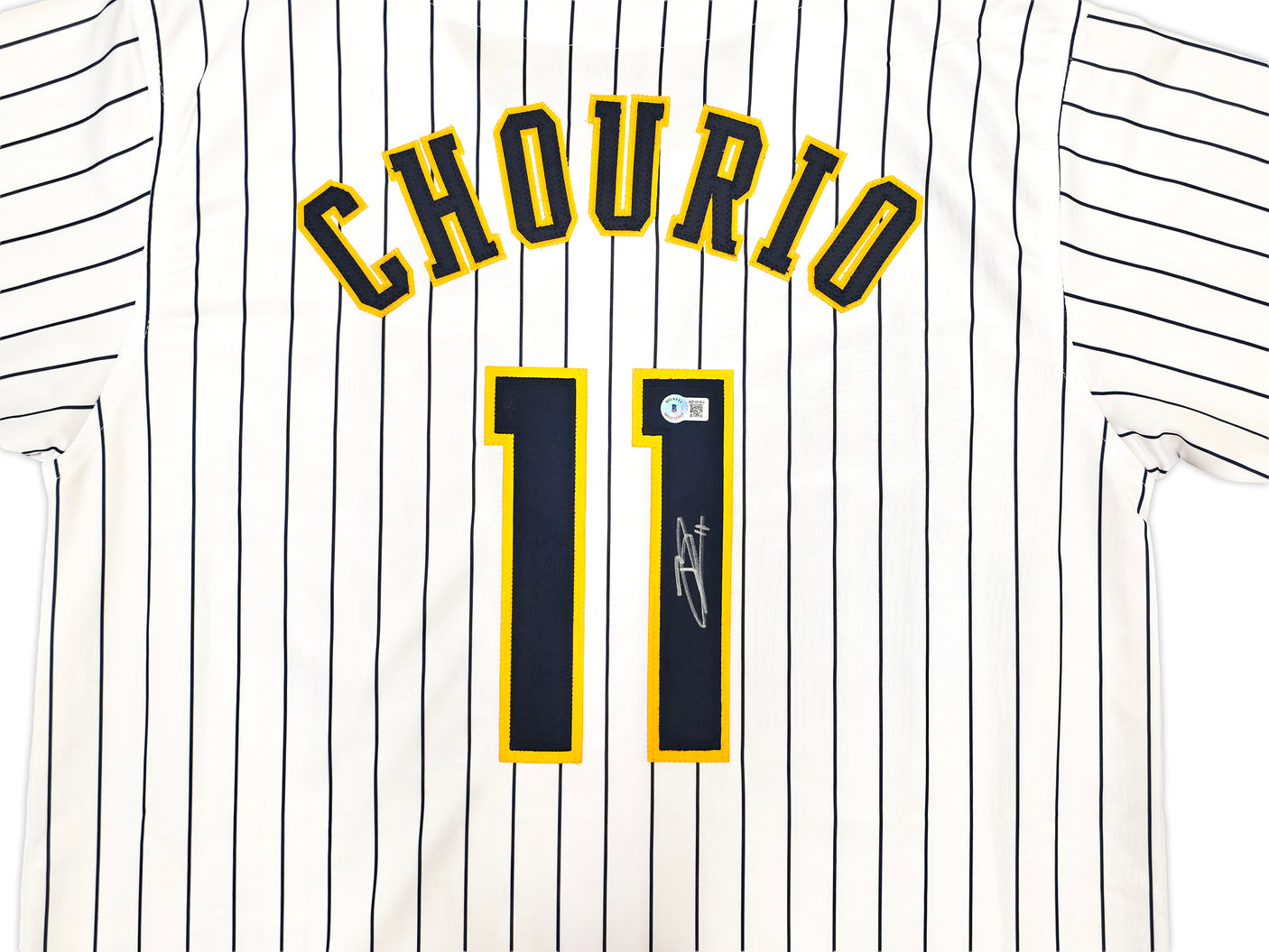 Milwaukee Brewers Jackson Chourio Autographed White Jersey Beckett BAS QR Stock #250267