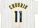 Milwaukee Brewers Jackson Chourio Autographed White Jersey Beckett BAS QR Stock #250267