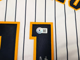 Milwaukee Brewers Jackson Chourio Autographed White Jersey Beckett BAS QR Stock #250267