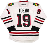 Chicago Blackhawks Jonathan Toews Autographed White Reebok Premier Jersey Size L Beckett BAS Witness Stock #250187