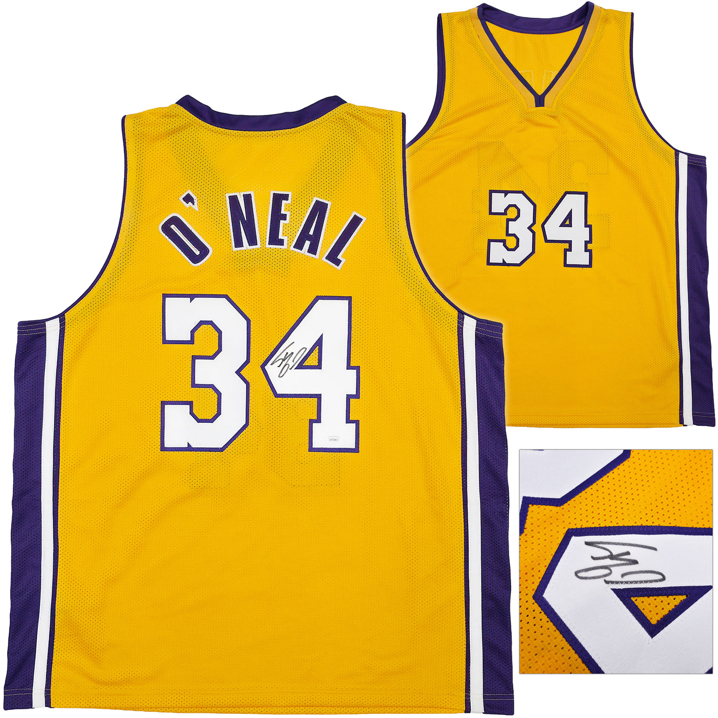 Los Angeles Lakers Shaquille O'Neal Autographed Gold Jersey JSA Stock #248834