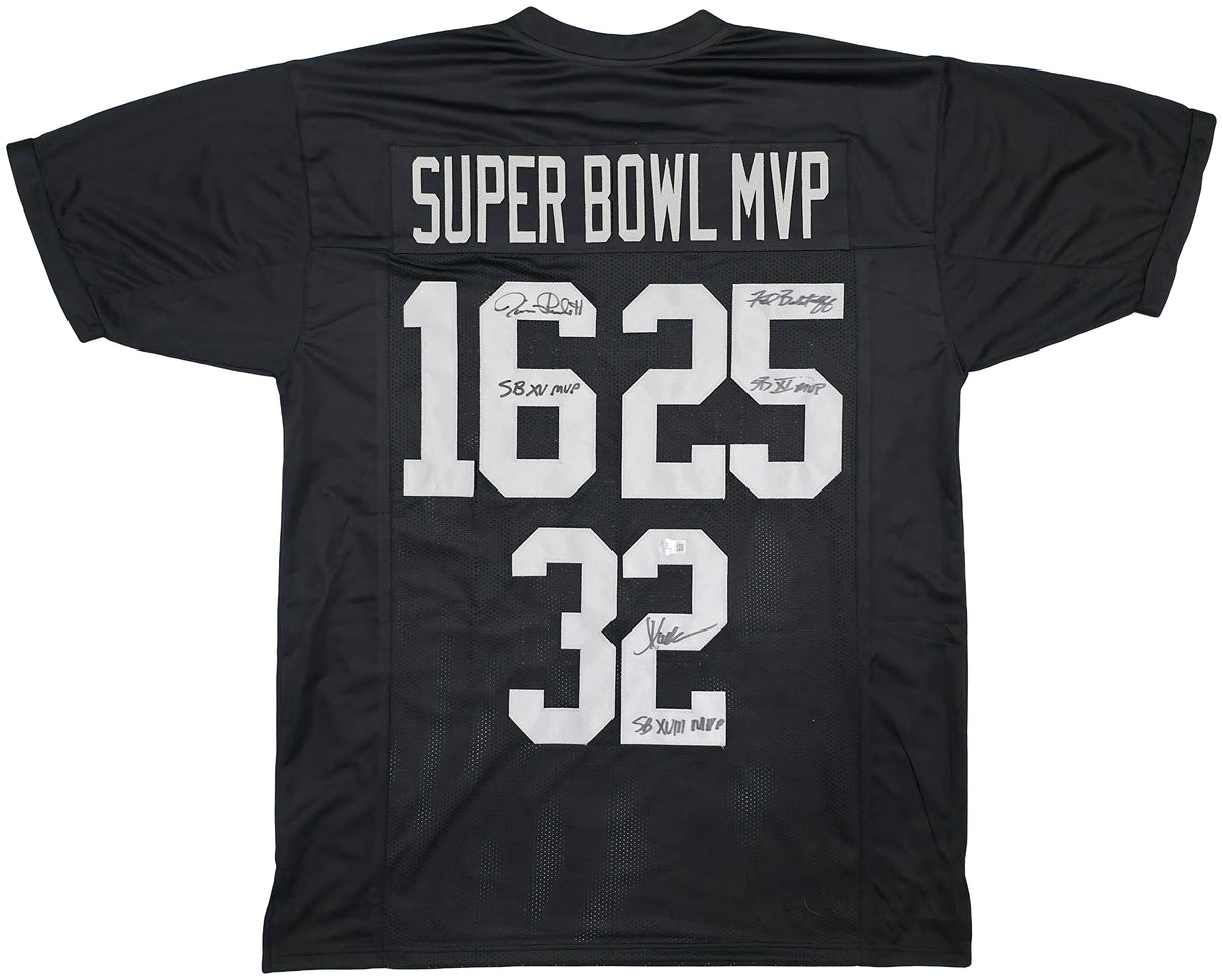 Oakland Raiders Super Bowl MVP's Fred Biletnikoff, Jim Plunkett and Marcus Allen Autographed Black Jersey Beckett BAS Stock #249489