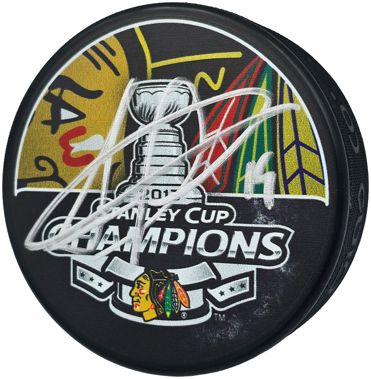 Jonathan Toews Autographed Official 2013 Stanley Cup Champions Chicago Blackhawks Logo Hockey Puck Beckett BAS Witness Stock #250564
