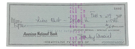 Stan Musial St. Louis Cardinals Signed Bank Check #5492 BAS - Sports Integrity