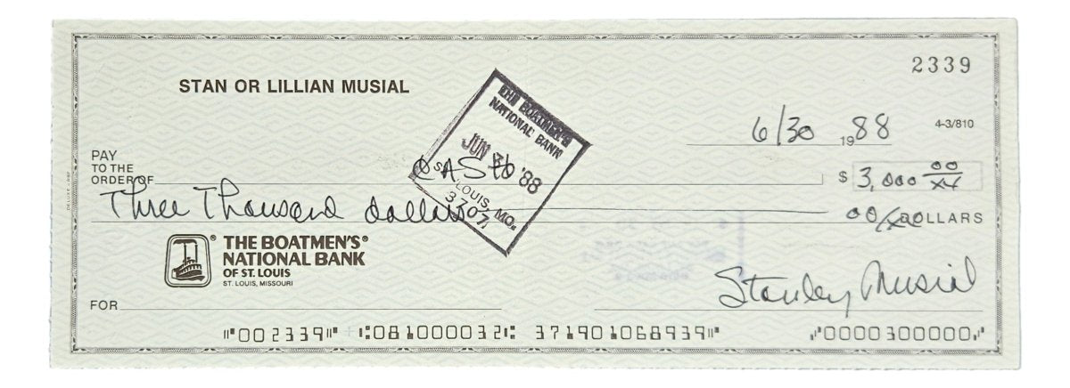 Stan Musial St. Louis Cardinals Signed Bank Check #2339 BAS Y19823 - Sports Integrity