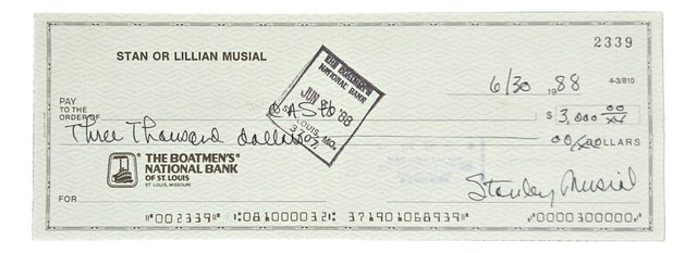 Stan Musial St. Louis Cardinals Signed Bank Check #2339 BAS Y19823 - Sports Integrity