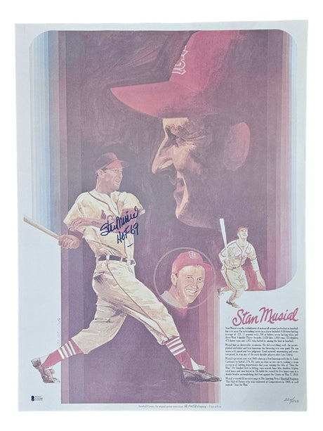 Stan Musial Signed 18x24 St. Louis Cardinals Lithograph HOF 69 Inscribed BAS - Sports Integrity