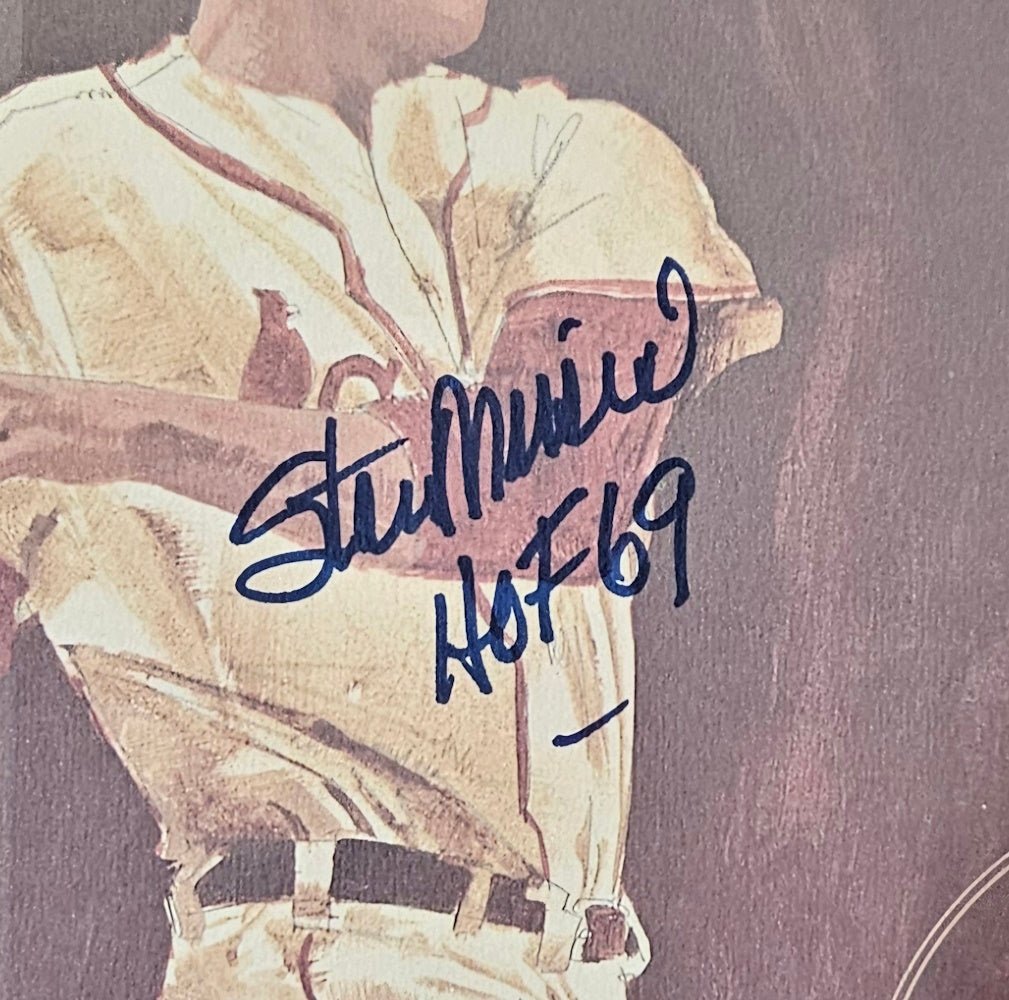 Stan Musial Signed 18x24 St. Louis Cardinals Lithograph HOF 69 Inscribed BAS - Sports Integrity