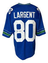 Steve Largent Seattle Signed Blue Football Jersey HOF 95 JSA QR Hologram
