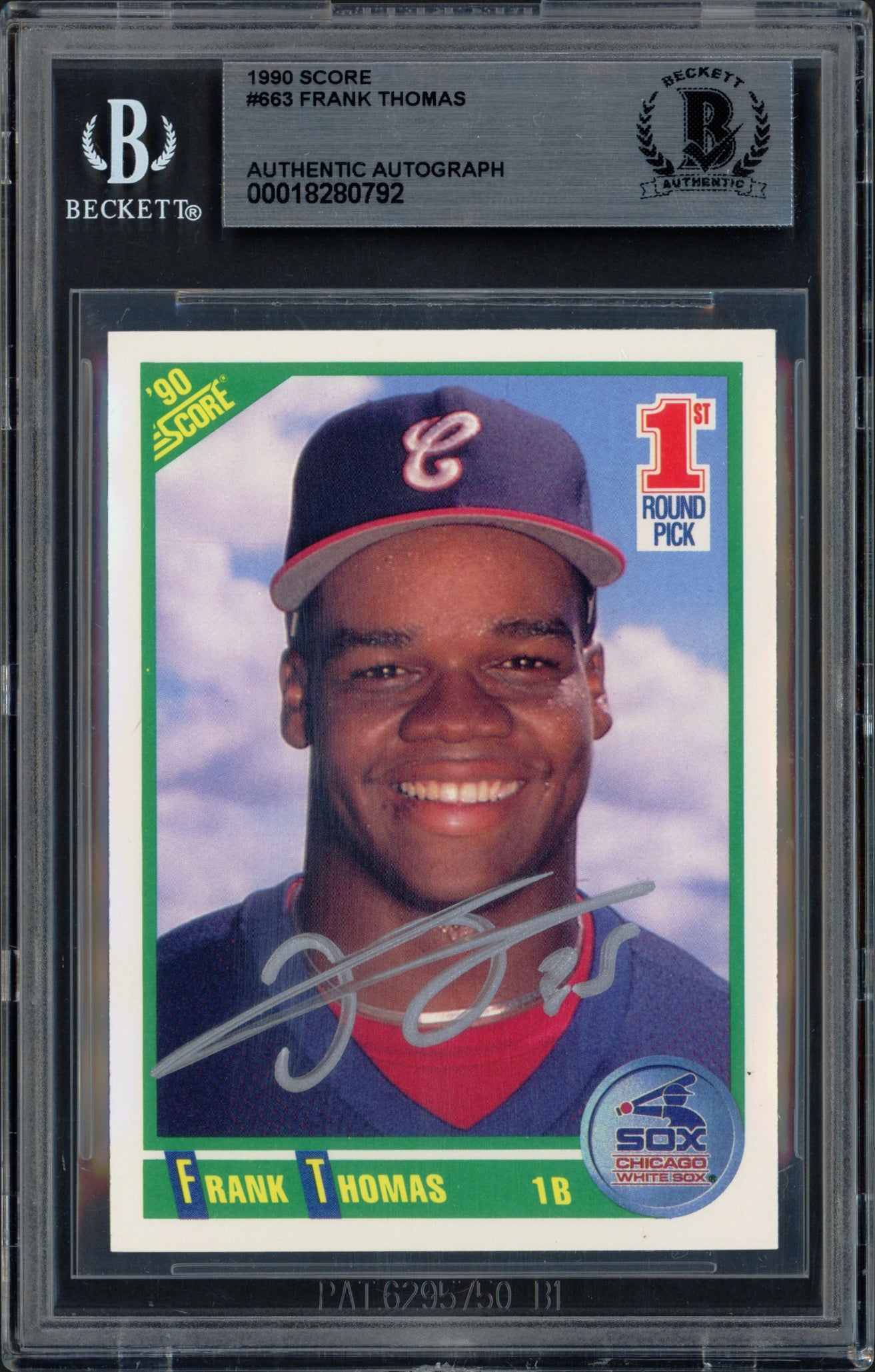 Frank Thomas Autographed 1990 Score Rookie Card #663 Chicago White Sox Beckett BAS Stock #251032