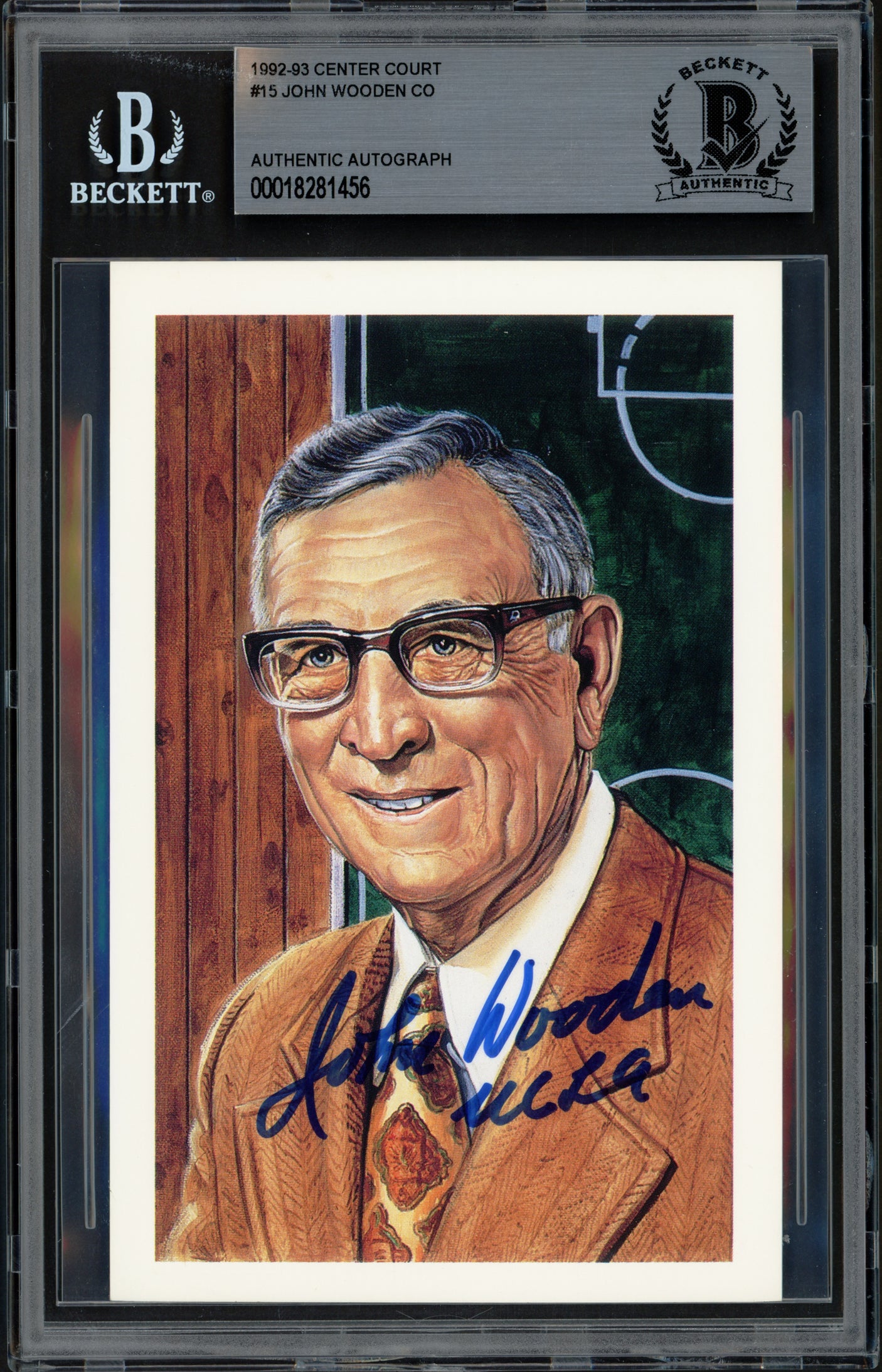 John Wooden Autographed 3.5x5.5 Ron Lewis Postcard UCLA Bruins "UCLA" Beckett BAS Stock #251035