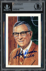 John Wooden Autographed 3.5x5.5 Ron Lewis Postcard UCLA Bruins "UCLA" Beckett BAS Stock #251035